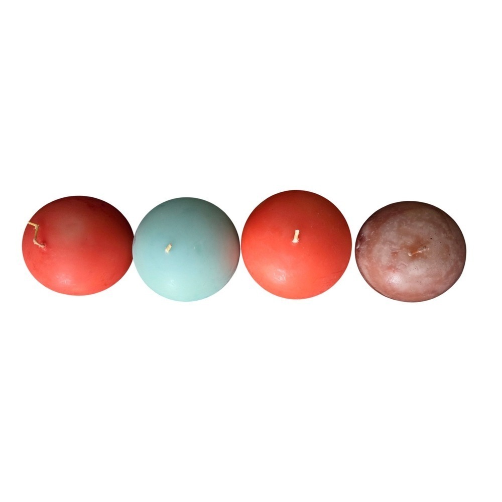 Set of 4 Round Sphere Ball Candles 3 Inch Red Blue Mauve Decorative